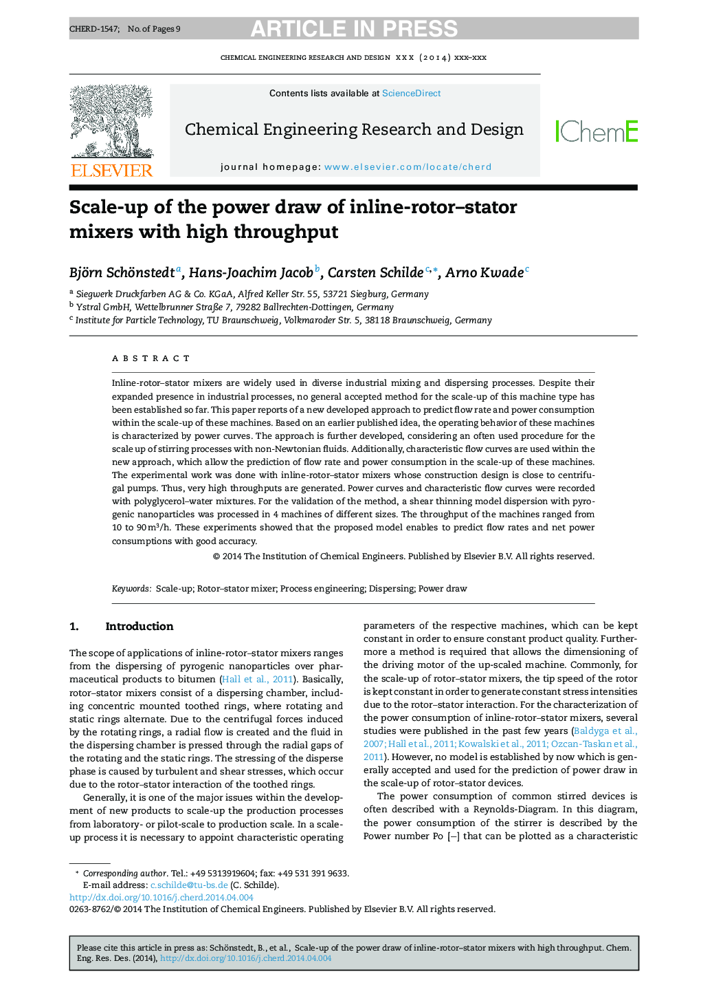 Scale-up of the power draw of inline-rotor-stator mixers with high throughput