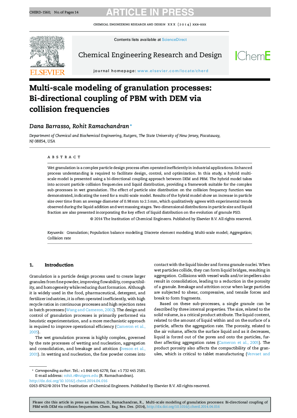 Multi-scale modeling of granulation processes: Bi-directional coupling of PBM with DEM via collision frequencies