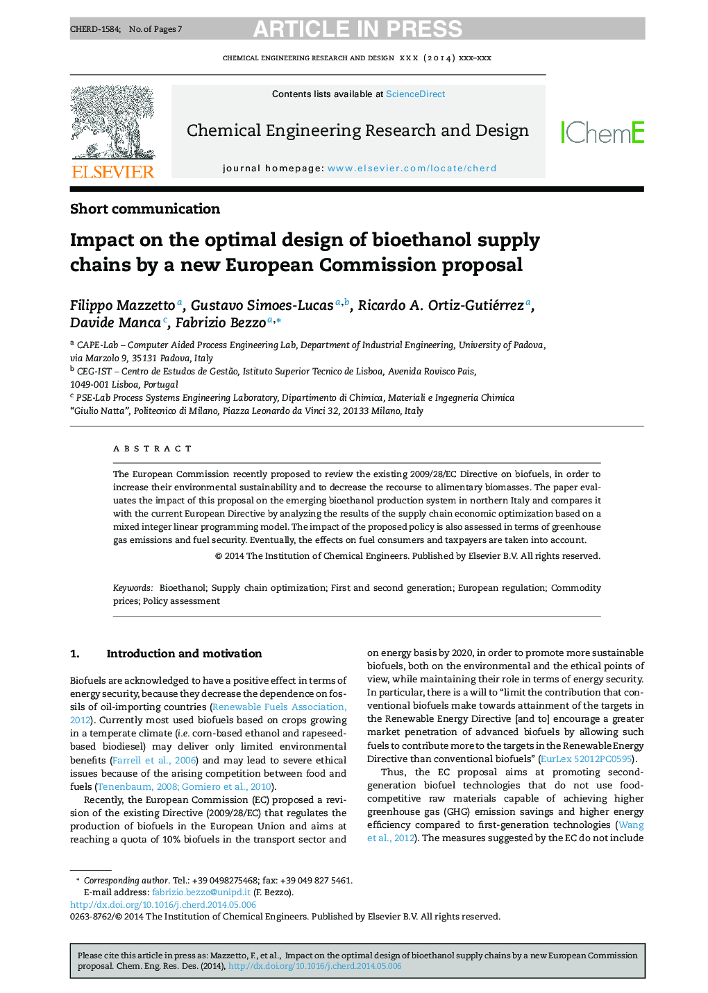 Impact on the optimal design of bioethanol supply chains by a new European Commission proposal