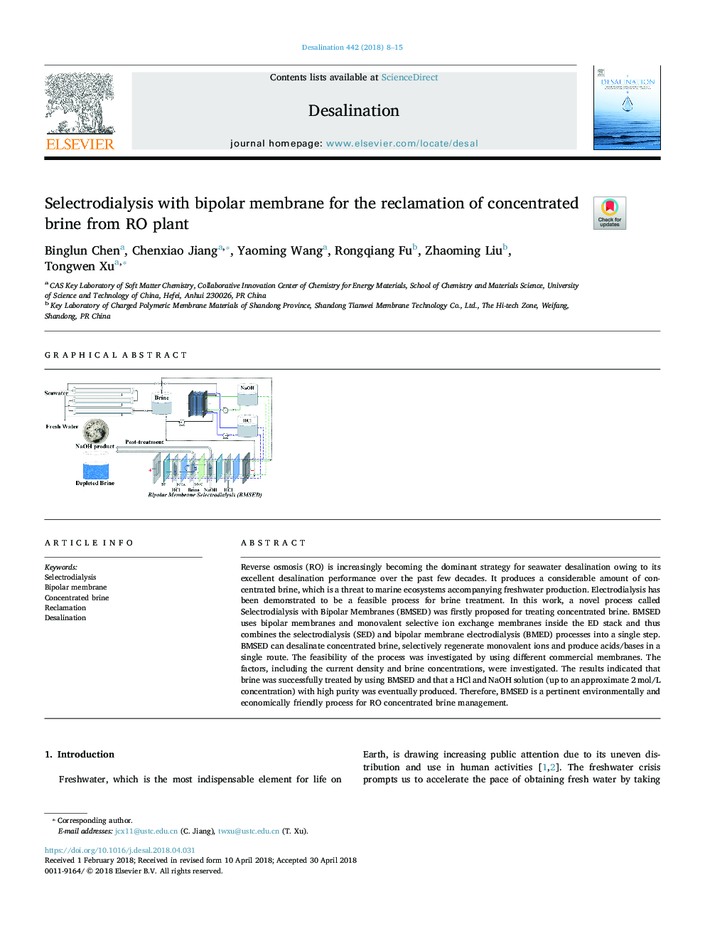 Selectrodialysis with bipolar membrane for the reclamation of concentrated brine from RO plant