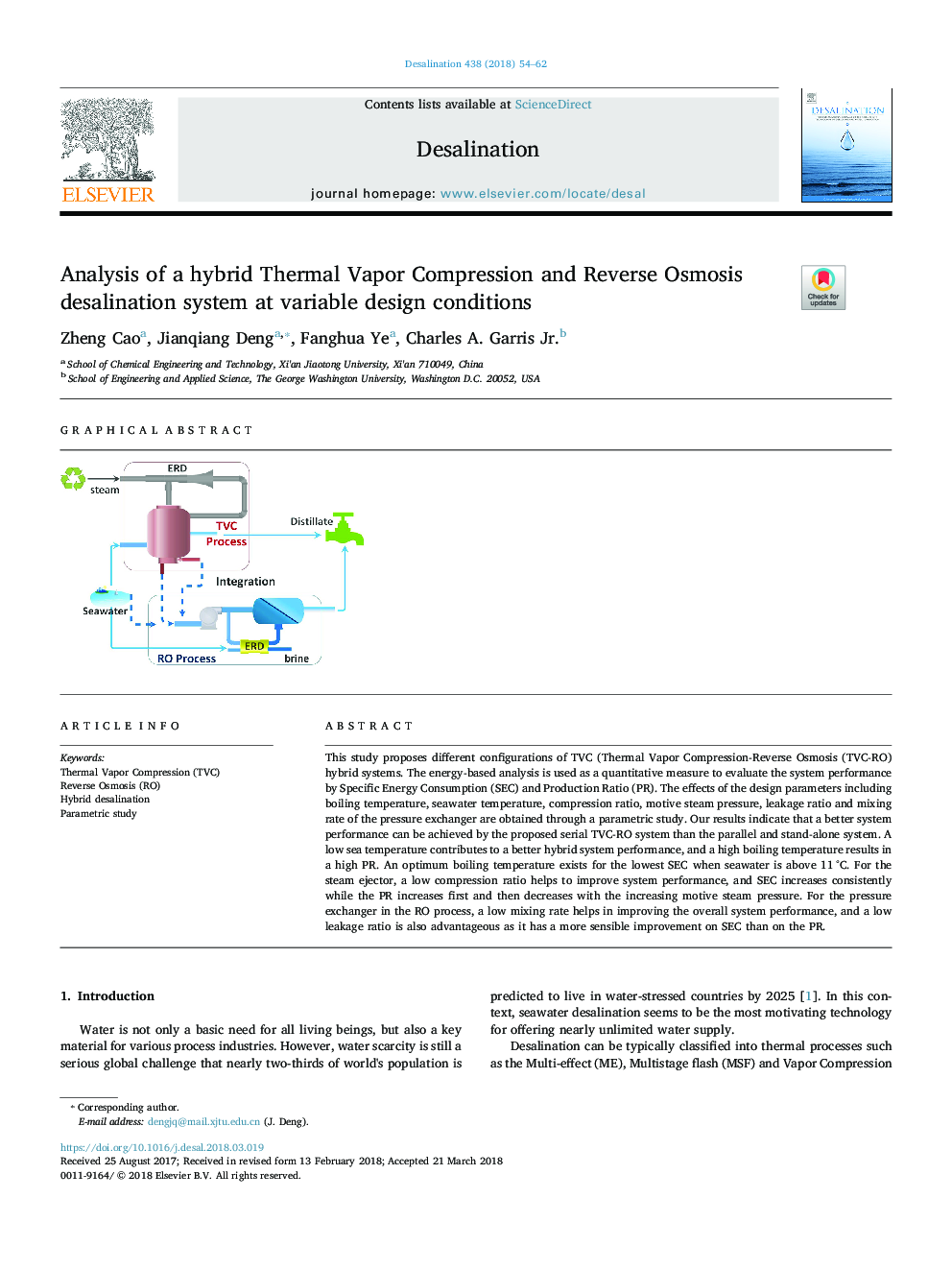 Analysis of a hybrid Thermal Vapor Compression and Reverse Osmosis desalination system at variable design conditions