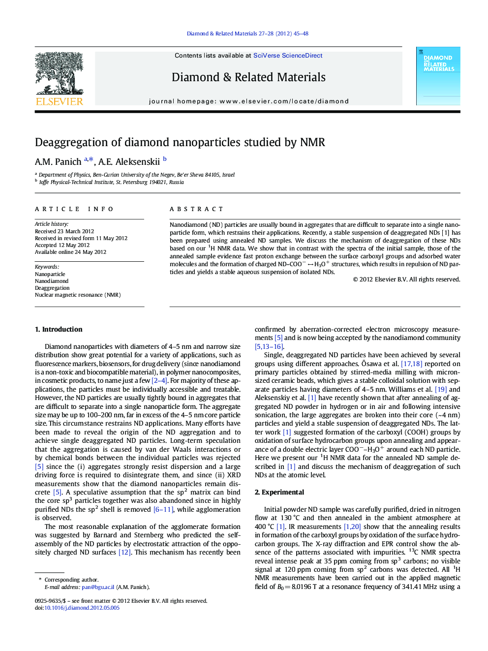 Deaggregation of diamond nanoparticles studied by NMR