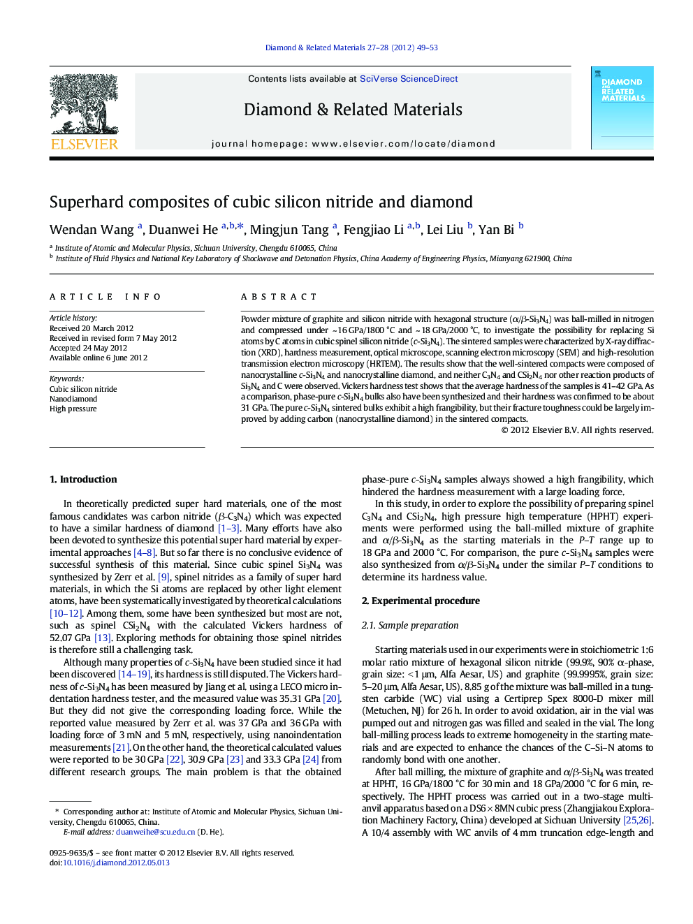 Superhard composites of cubic silicon nitride and diamond