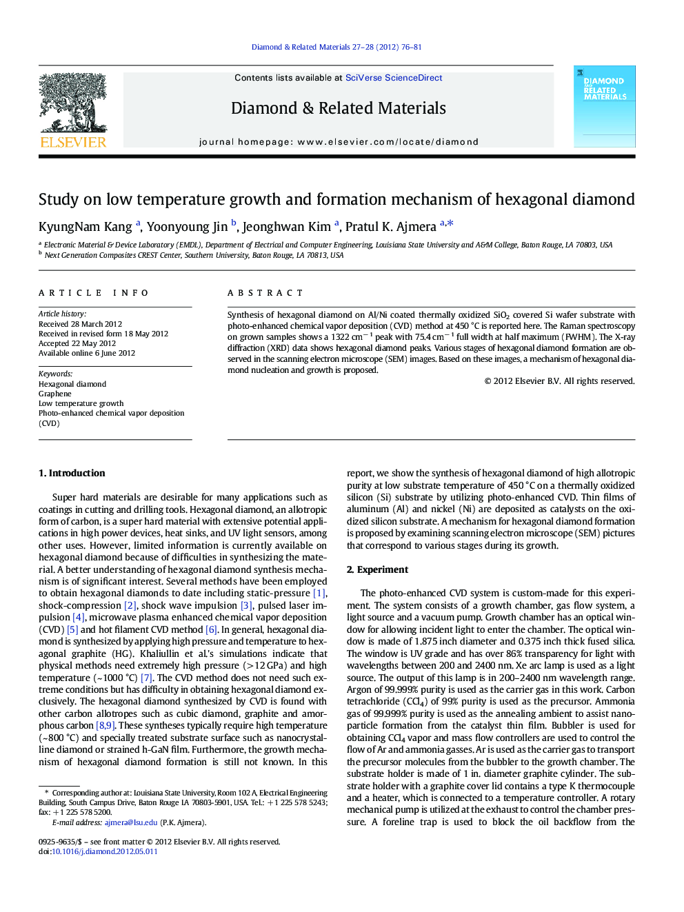 Study on low temperature growth and formation mechanism of hexagonal diamond