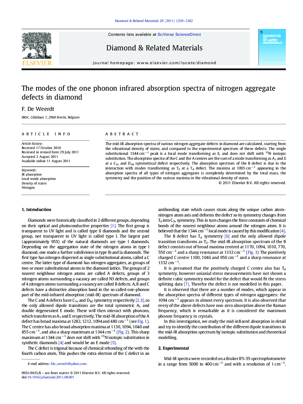 The modes of the one phonon infrared absorption spectra of nitrogen aggregate defects in diamond