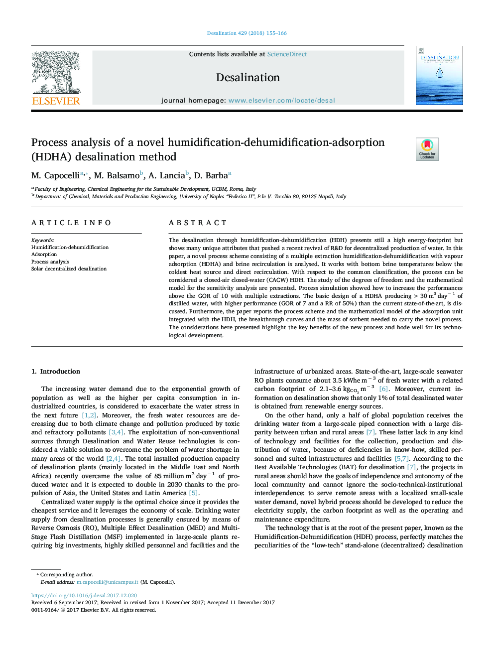 Process analysis of a novel humidification-dehumidification-adsorption (HDHA) desalination method