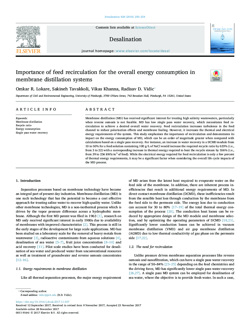 Importance of feed recirculation for the overall energy consumption in membrane distillation systems