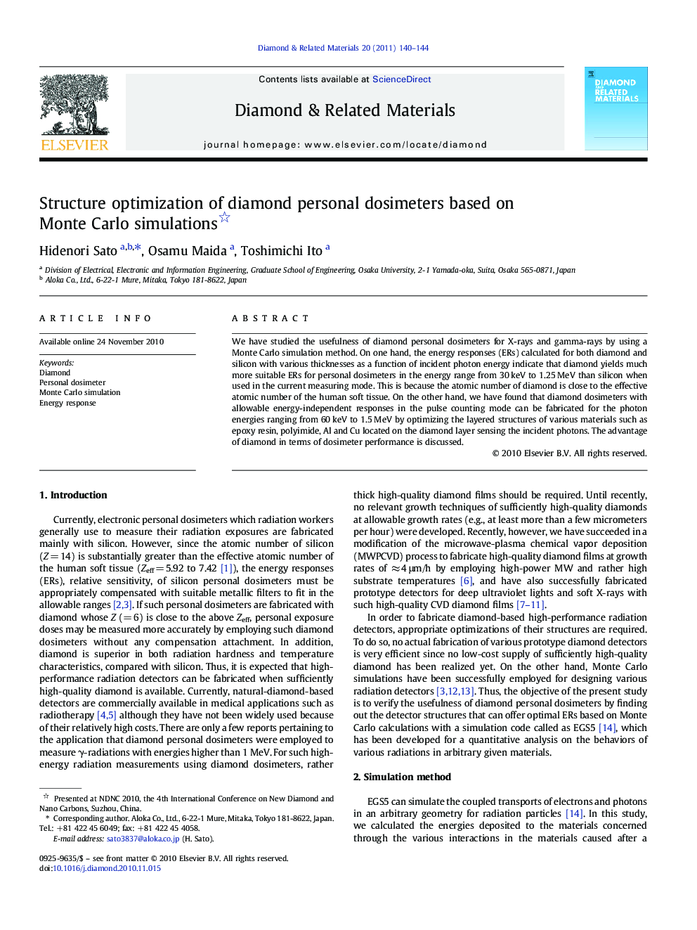 Structure optimization of diamond personal dosimeters based on Monte Carlo simulations 