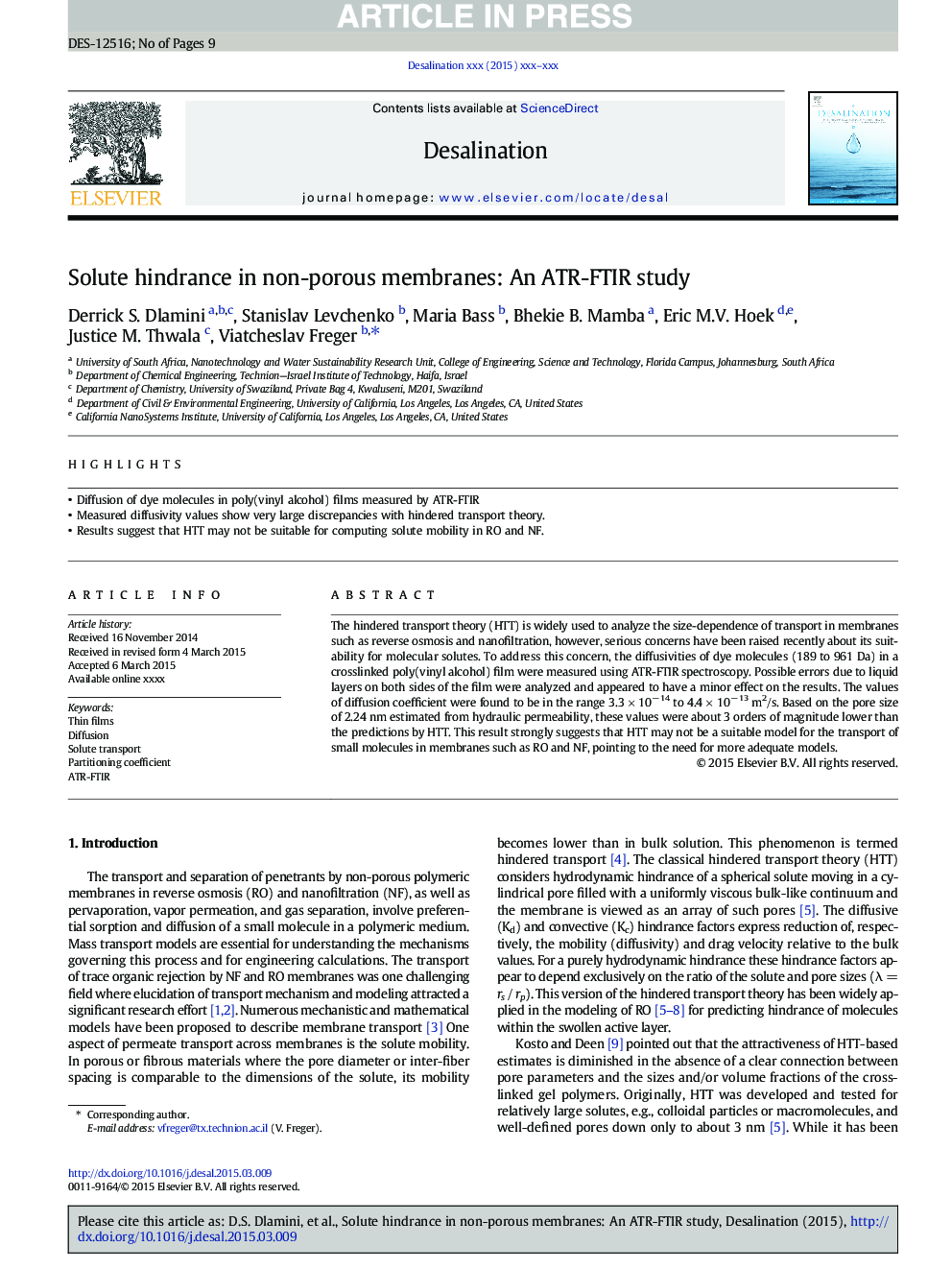 Solute hindrance in non-porous membranes: An ATR-FTIR study