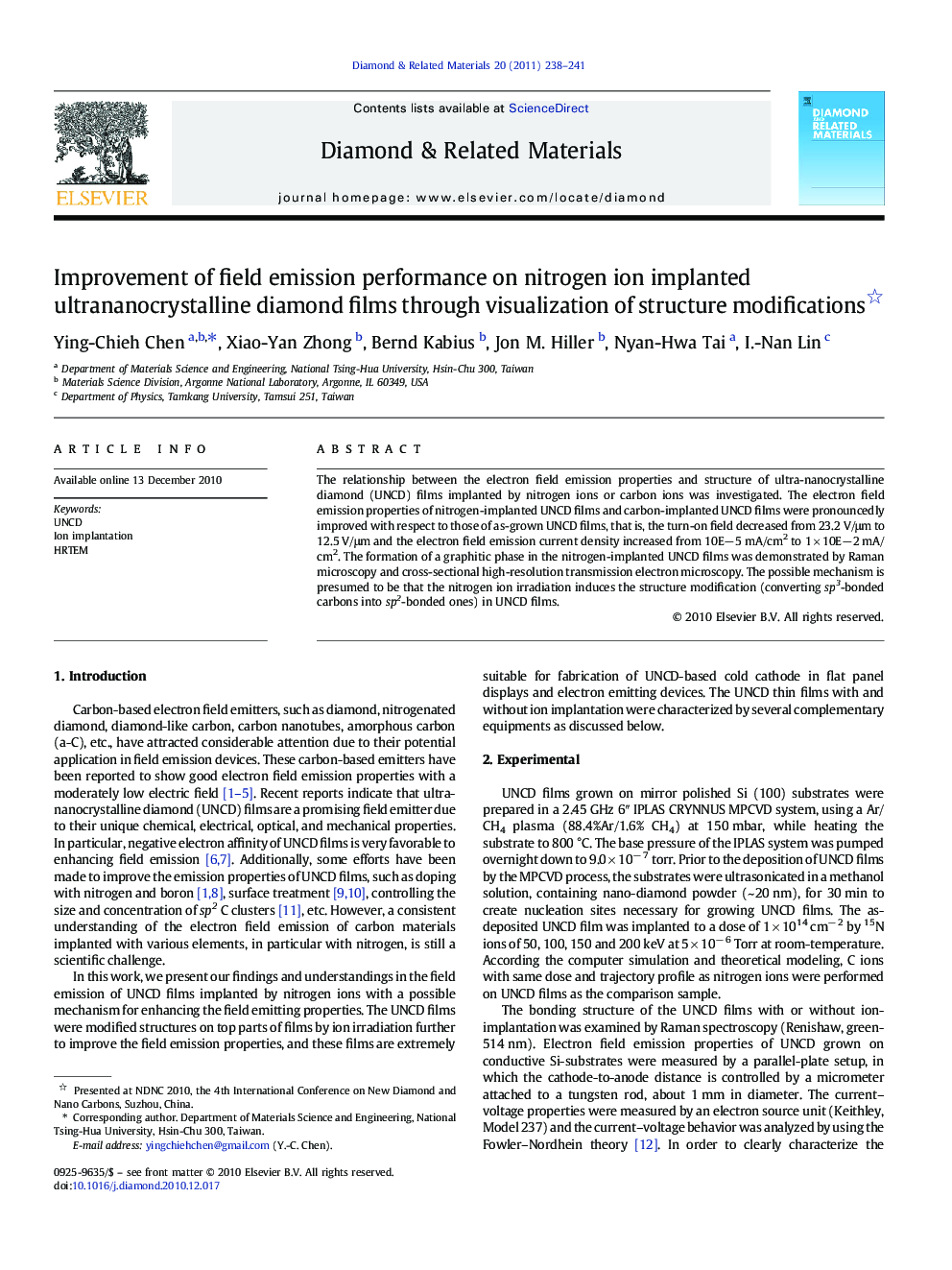 Improvement of field emission performance on nitrogen ion implanted ultrananocrystalline diamond films through visualization of structure modifications 