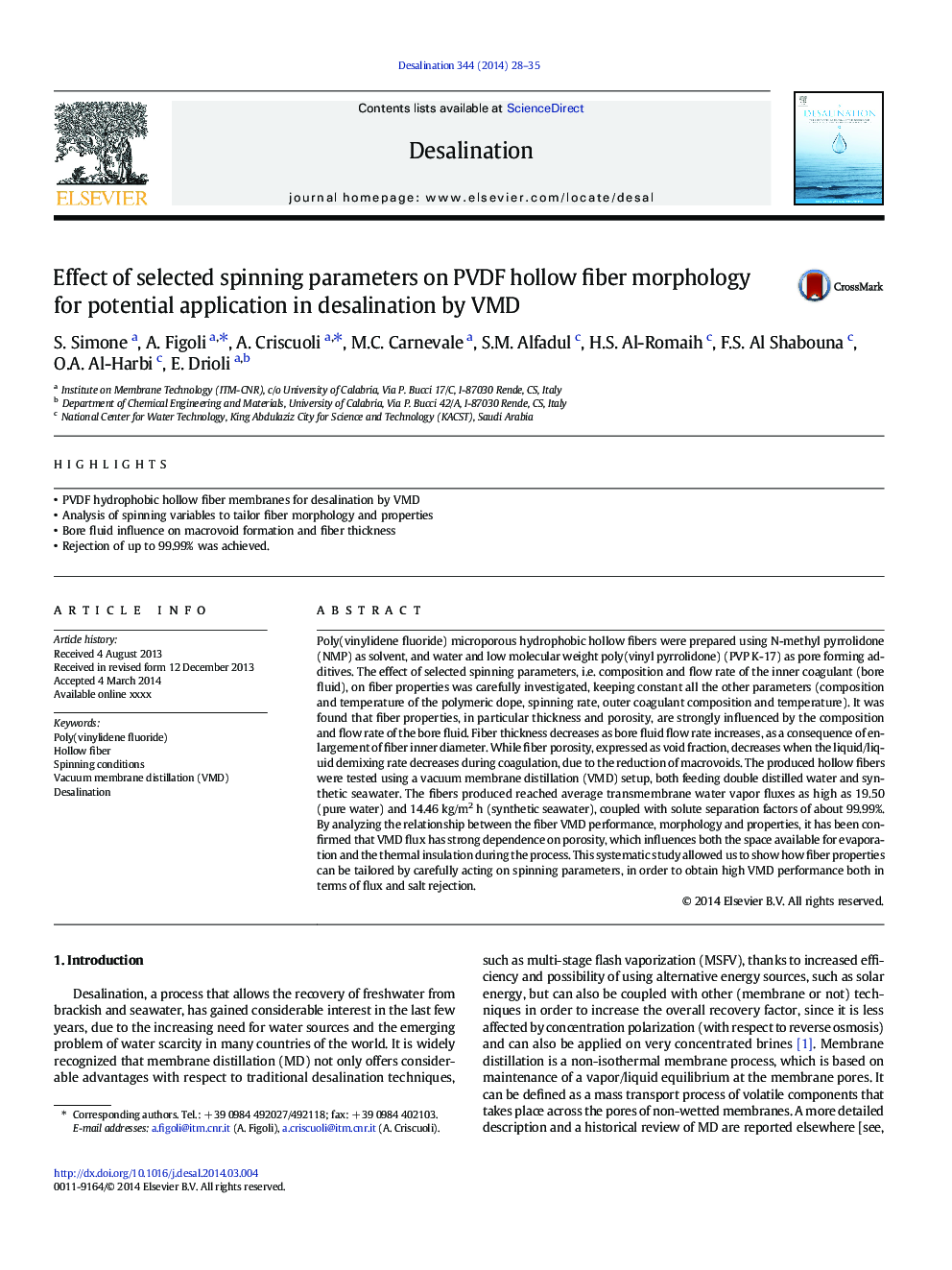 Effect of selected spinning parameters on PVDF hollow fiber morphology for potential application in desalination by VMD