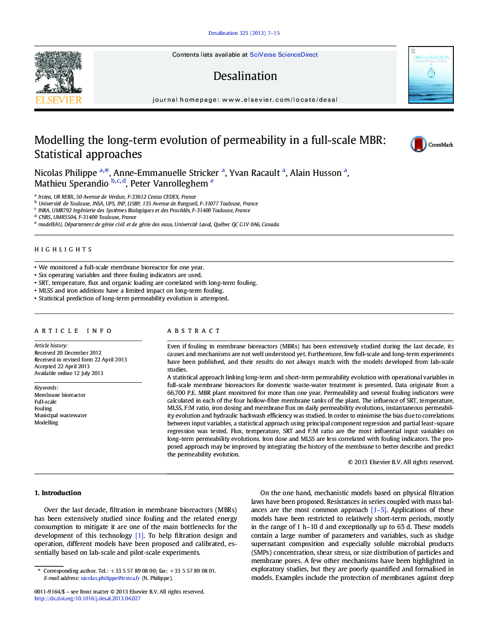 Modelling the long-term evolution of permeability in a full-scale MBR: Statistical approaches
