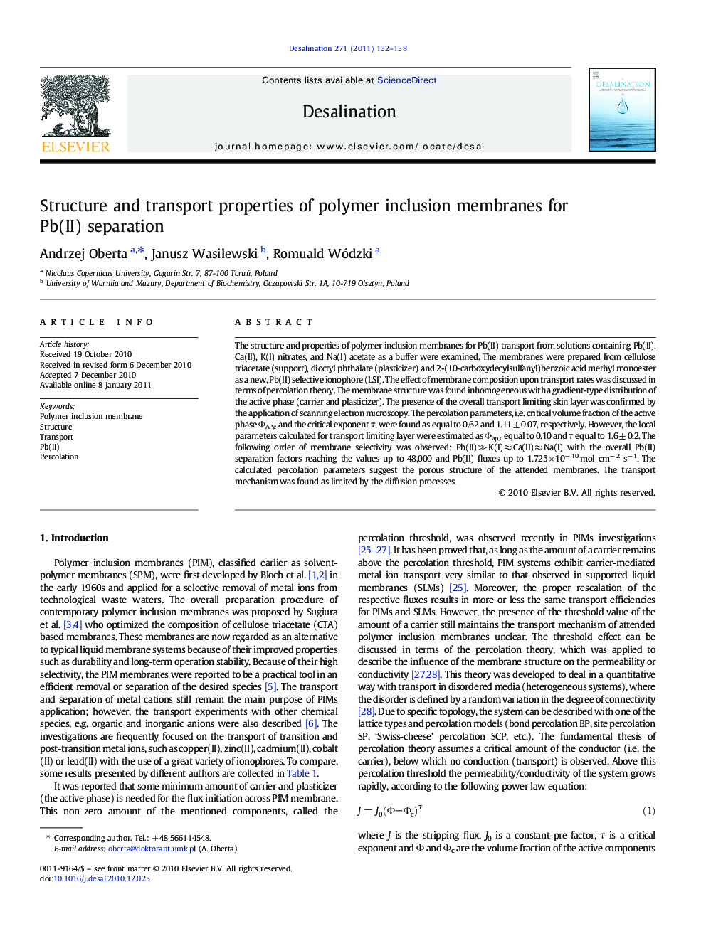 Structure and transport properties of polymer inclusion membranes for Pb(II) separation