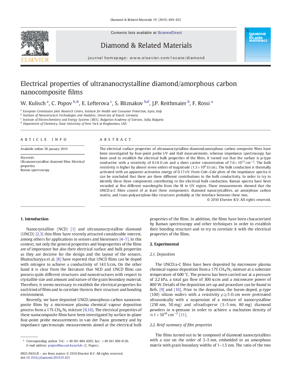 Electrical properties of ultrananocrystalline diamond/amorphous carbon nanocomposite films