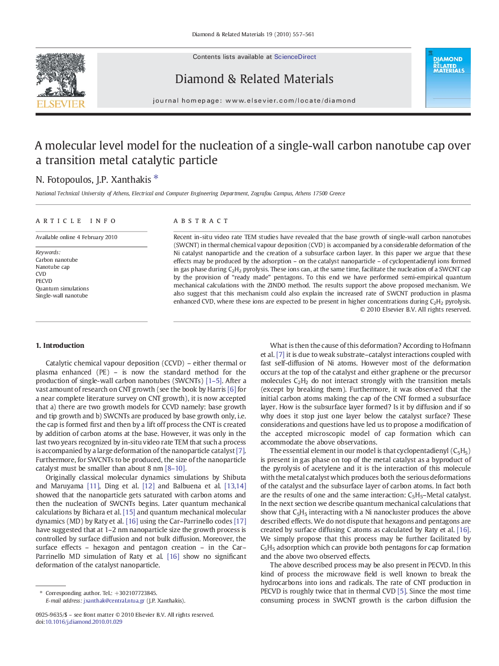 A molecular level model for the nucleation of a single-wall carbon nanotube cap over a transition metal catalytic particle