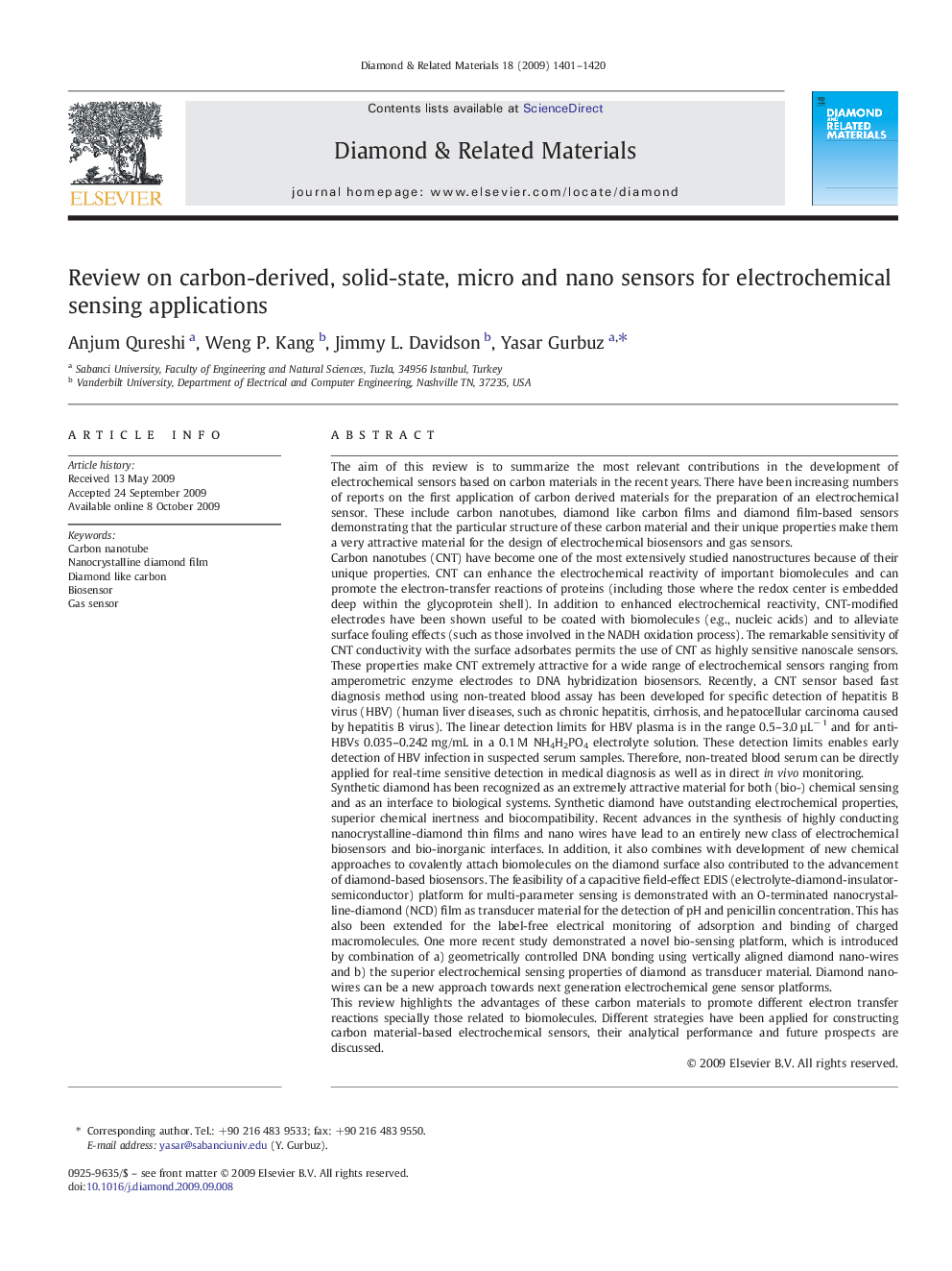 Review on carbon-derived, solid-state, micro and nano sensors for electrochemical sensing applications