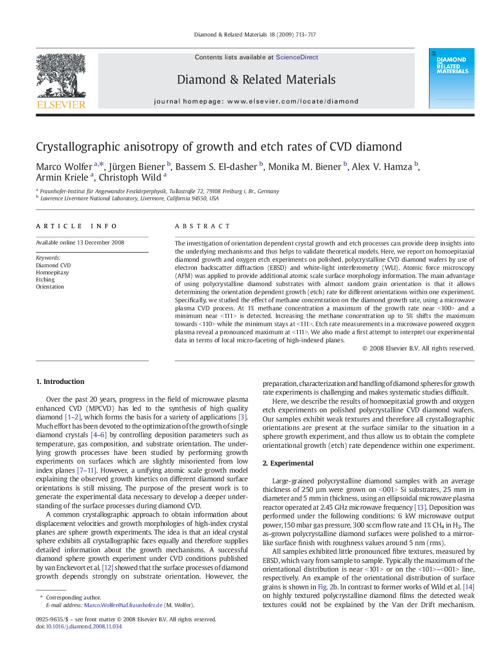 Crystallographic anisotropy of growth and etch rates of CVD diamond