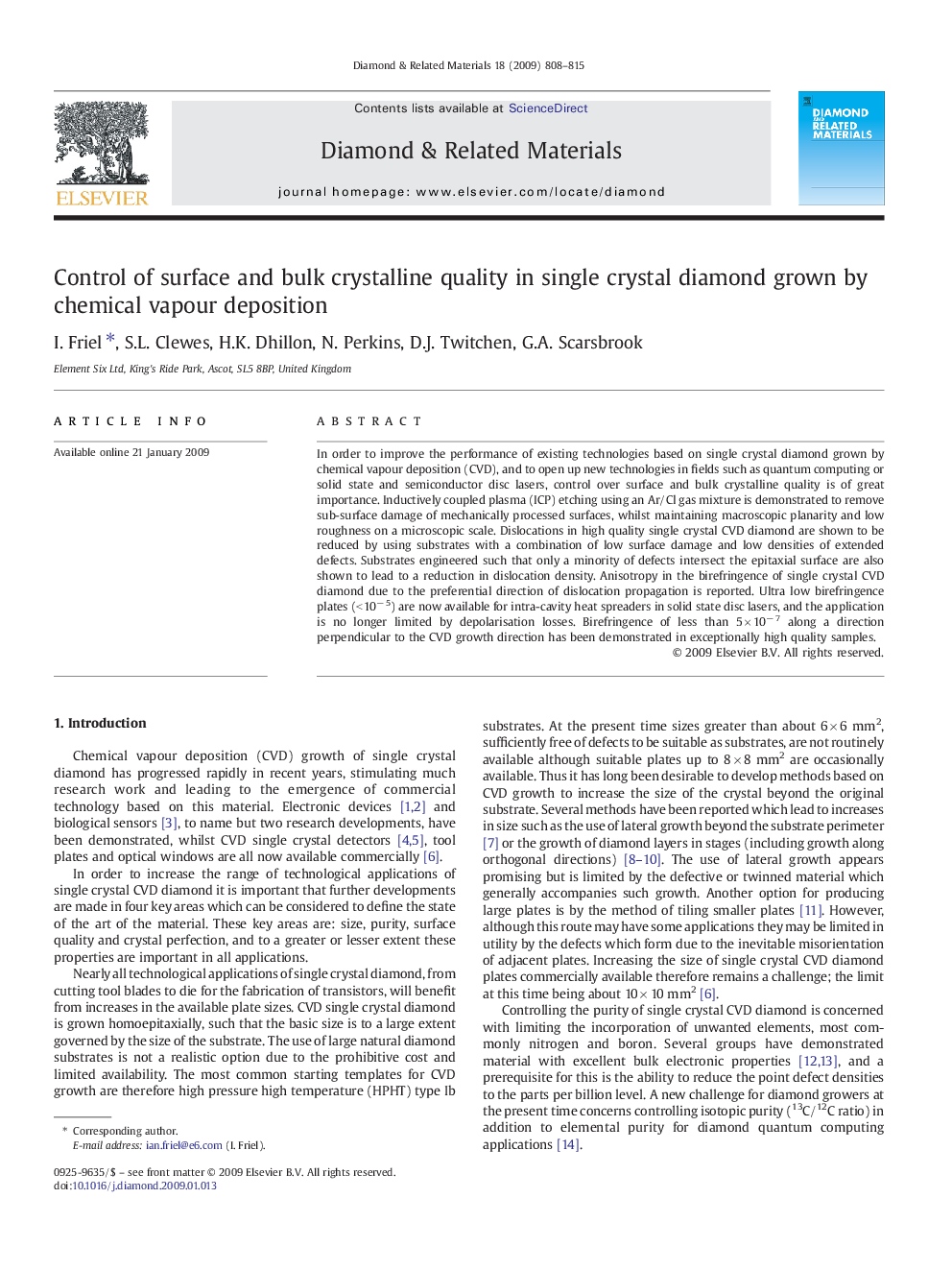 Control of surface and bulk crystalline quality in single crystal diamond grown by chemical vapour deposition