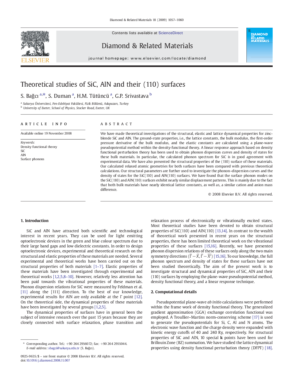 Theoretical studies of SiC, AlN and their (110) surfaces