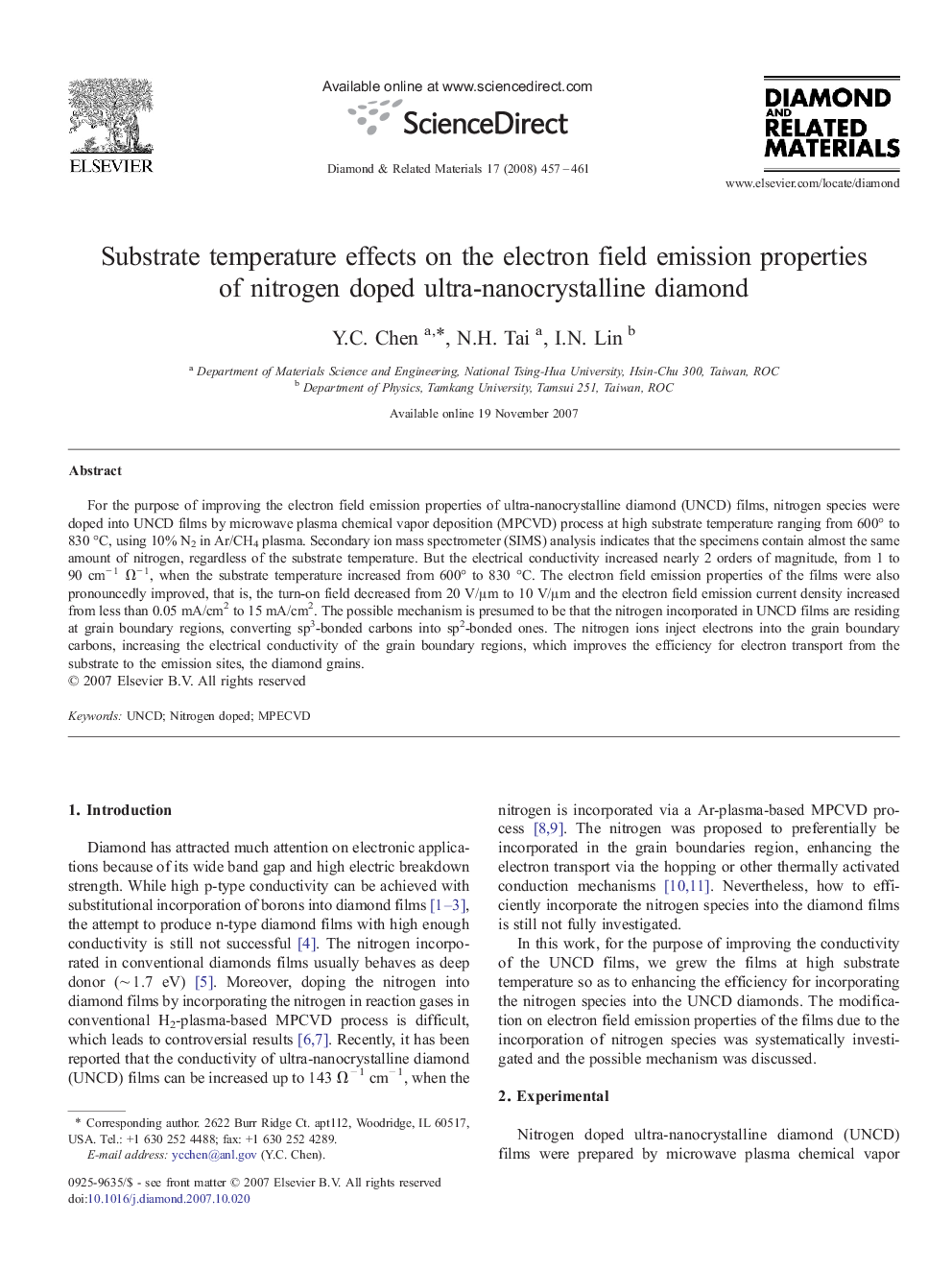 Substrate temperature effects on the electron field emission properties of nitrogen doped ultra-nanocrystalline diamond