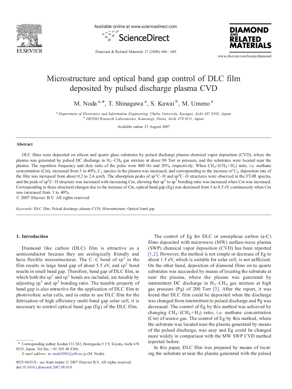 Microstructure and optical band gap control of DLC film deposited by pulsed discharge plasma CVD