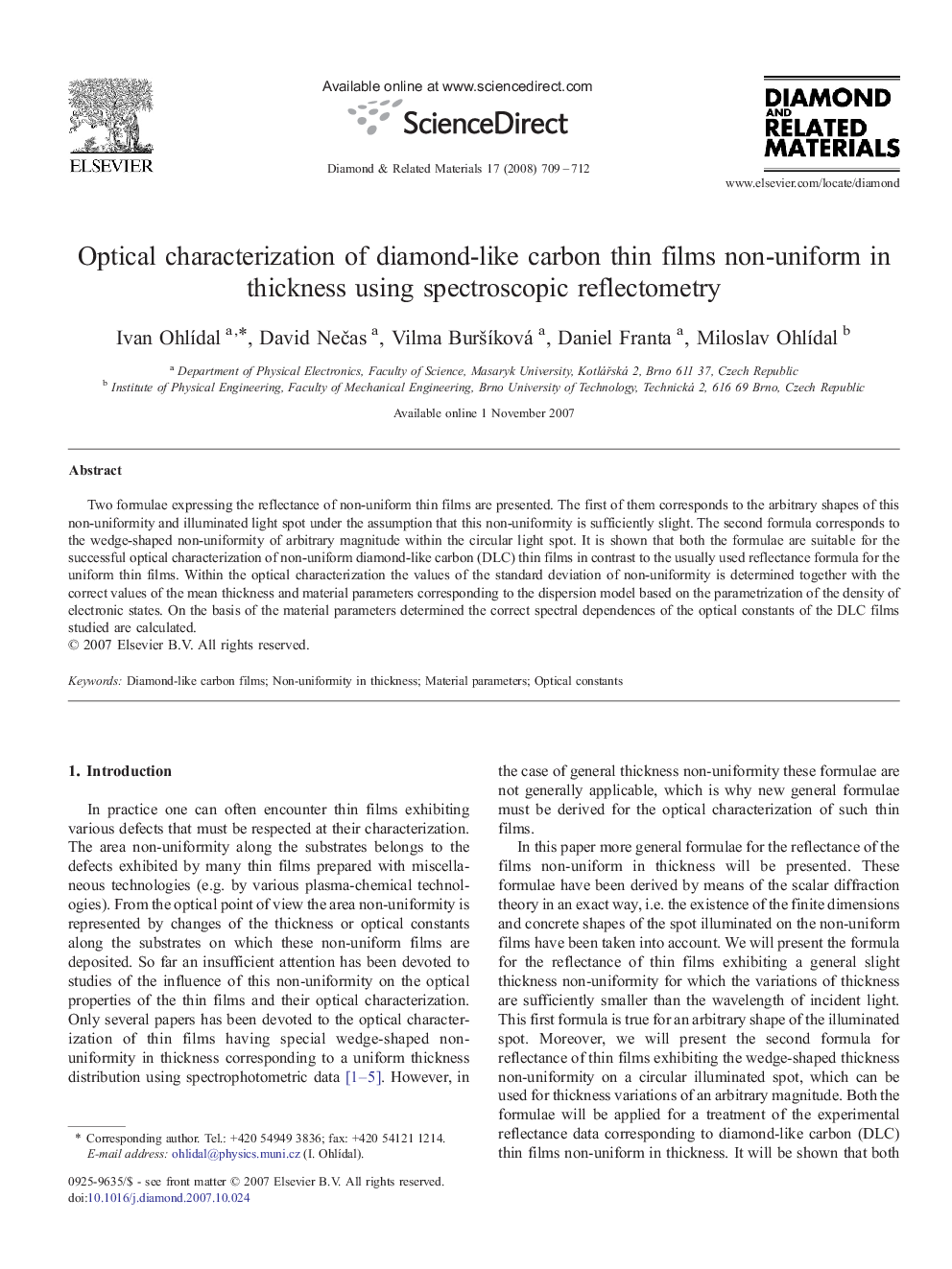 Optical characterization of diamond-like carbon thin films non-uniform in thickness using spectroscopic reflectometry