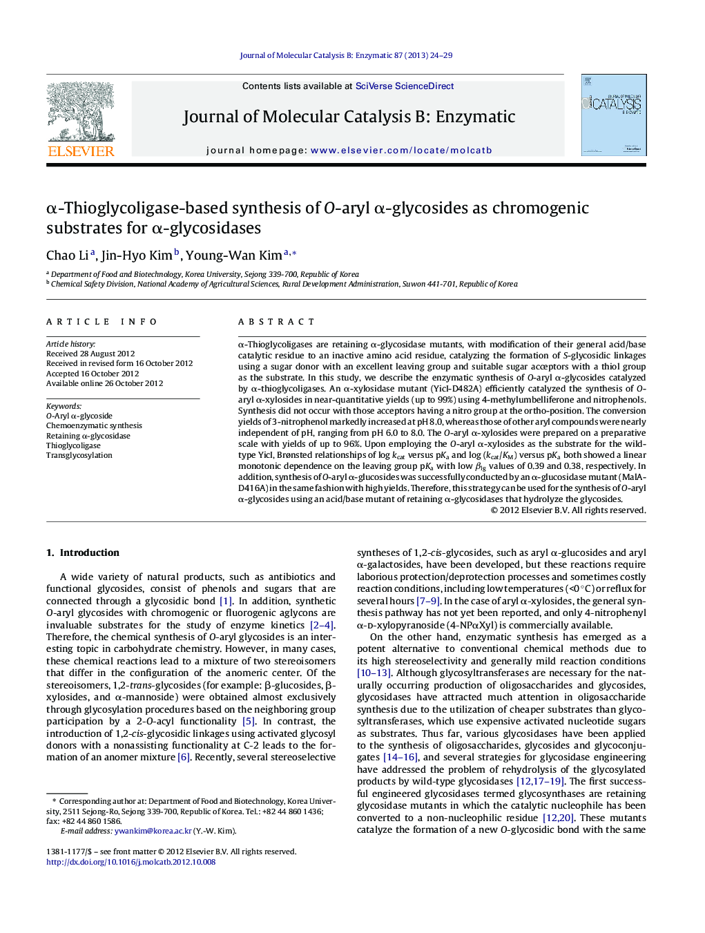 α-Thioglycoligase-based synthesis of O-aryl α-glycosides as chromogenic substrates for α-glycosidases