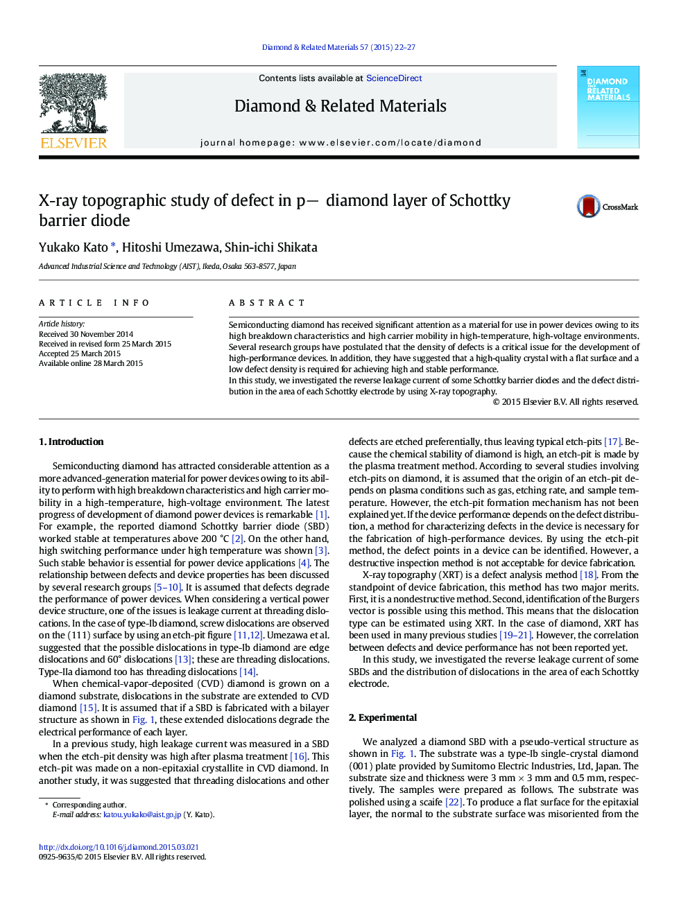 X-ray topographic study of defect in p−  diamond layer of Schottky barrier diode