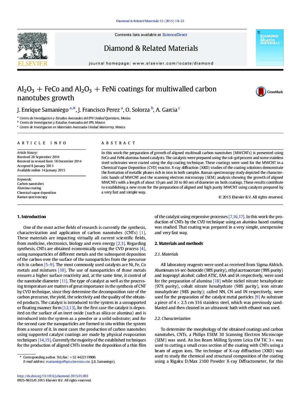 Al2O3 + FeCo and Al2O3 + FeNi coatings for multiwalled carbon nanotubes growth
