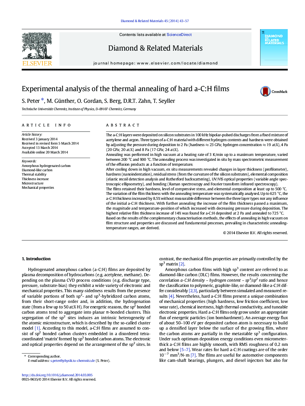 Experimental analysis of the thermal annealing of hard a-C:H films