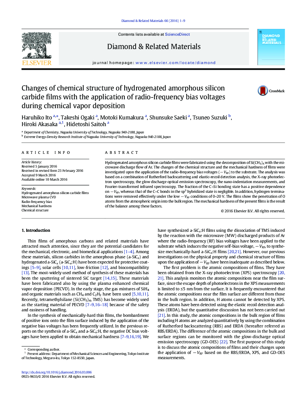 Changes of chemical structure of hydrogenated amorphous silicon carbide films with the application of radio-frequency bias voltages during chemical vapor deposition