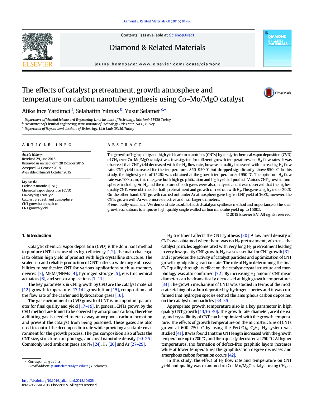 The effects of catalyst pretreatment, growth atmosphere and temperature on carbon nanotube synthesis using Co–Mo/MgO catalyst