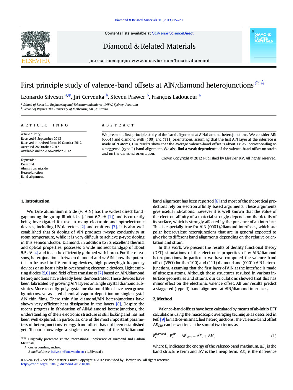 First principle study of valence-band offsets at AlN/diamond heterojunctions 