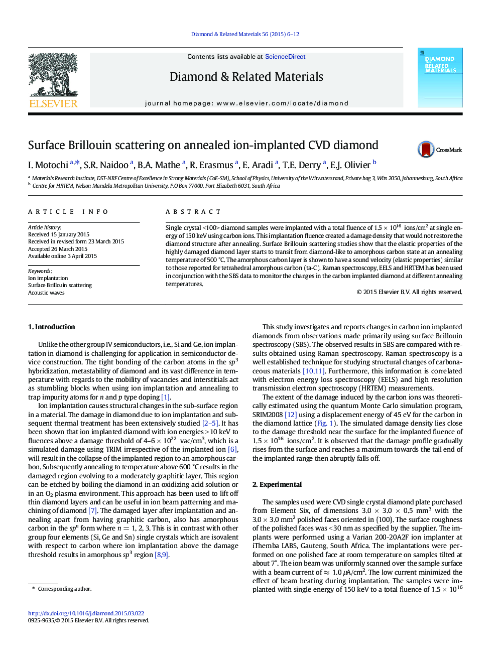 Surface Brillouin scattering on annealed ion-implanted CVD diamond