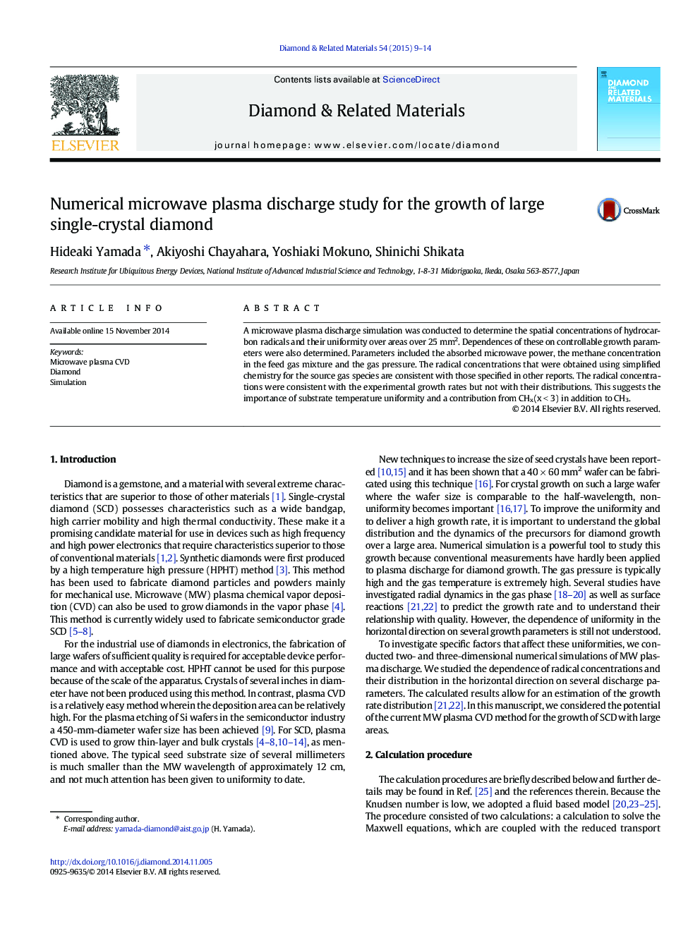 Numerical microwave plasma discharge study for the growth of large single-crystal diamond