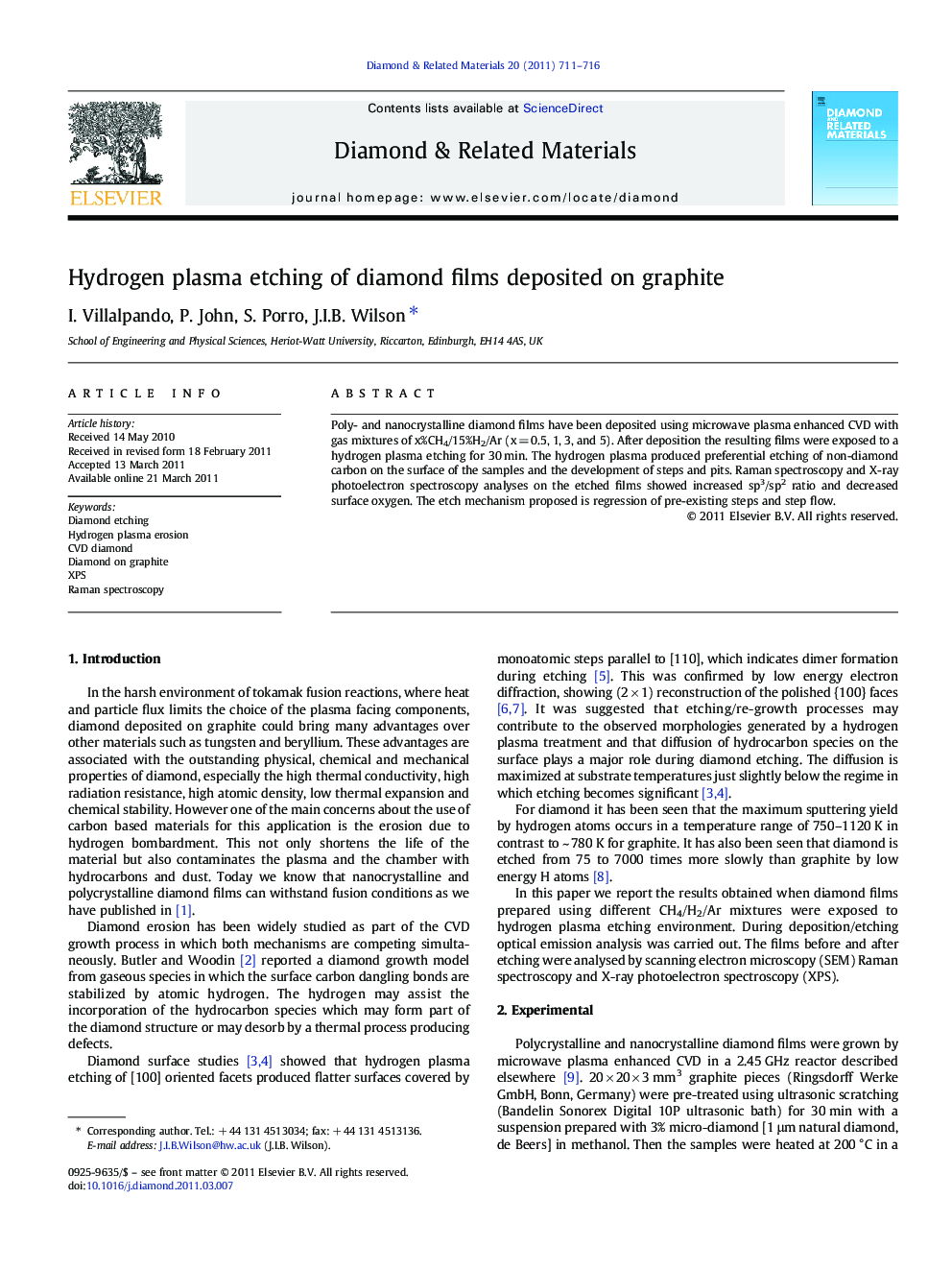 Hydrogen plasma etching of diamond films deposited on graphite