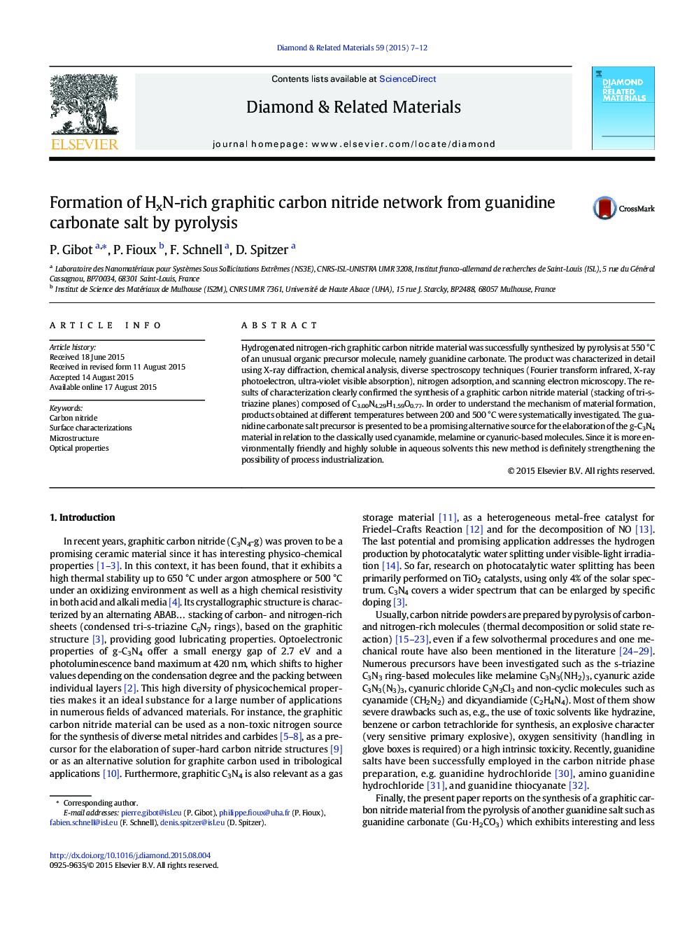 Formation of HxN-rich graphitic carbon nitride network from guanidine carbonate salt by pyrolysis