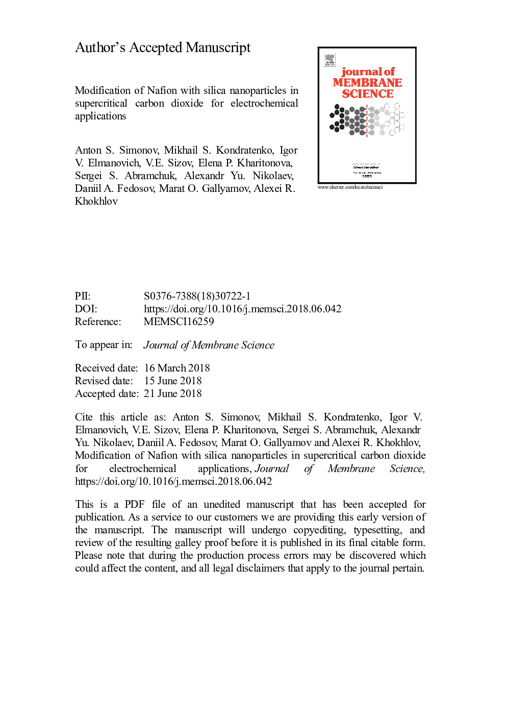 Modification of Nafion with silica nanoparticles in supercritical carbon dioxide for electrochemical applications