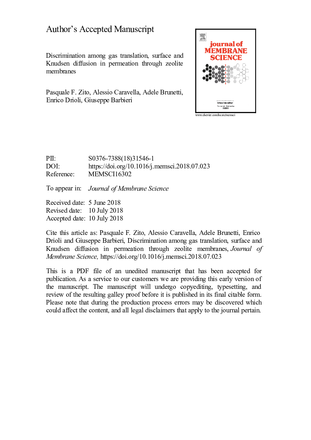 Discrimination among gas translation, surface and Knudsen diffusion in permeation through zeolite membranes