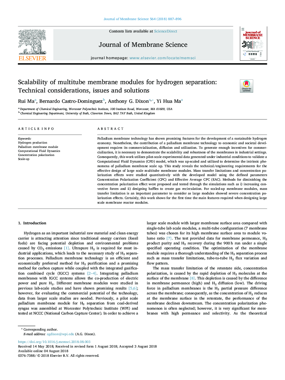 Scalability of multitube membrane modules for hydrogen separation: Technical considerations, issues and solutions