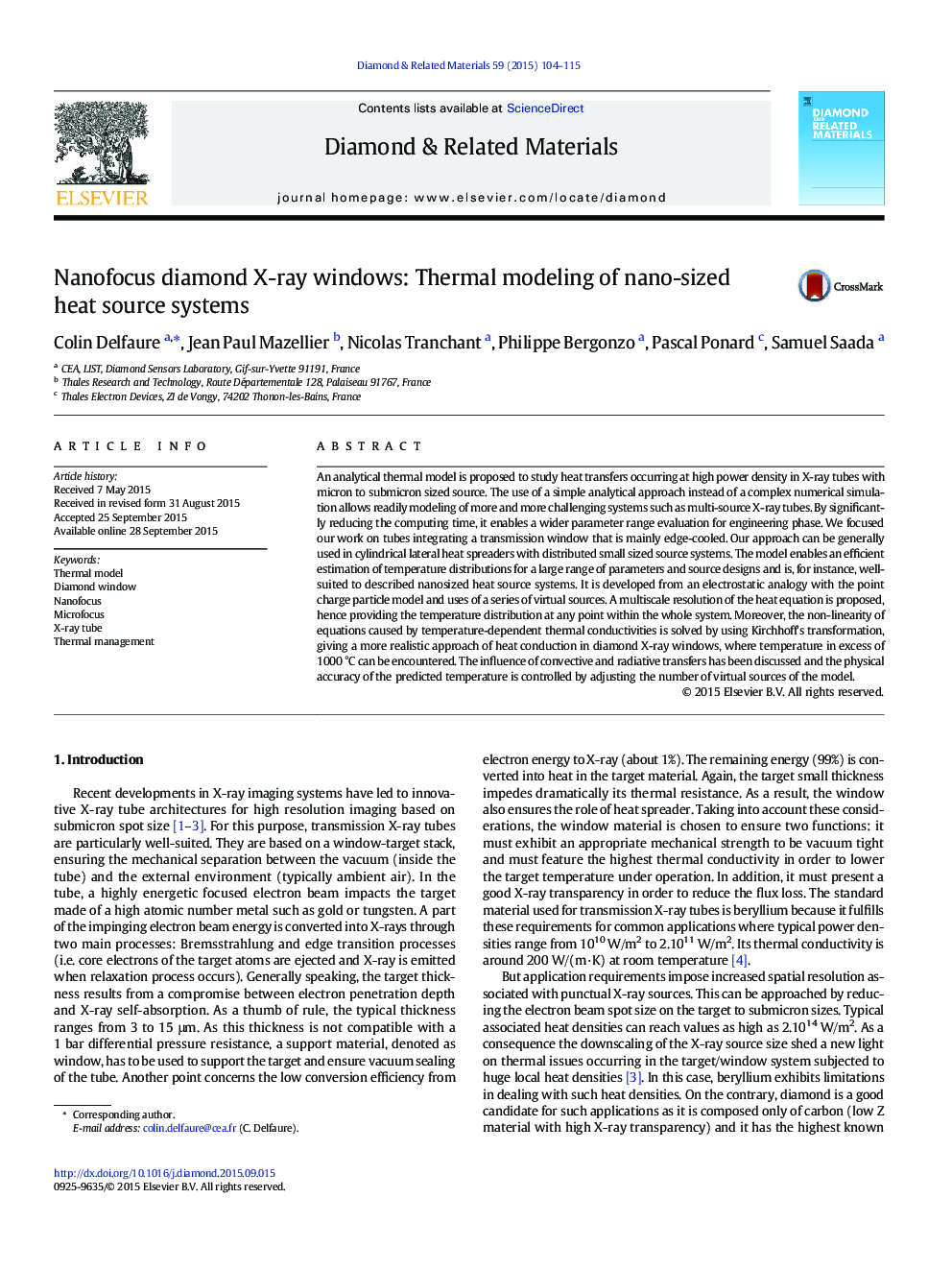 Nanofocus diamond X-ray windows: Thermal modeling of nano-sized heat source systems