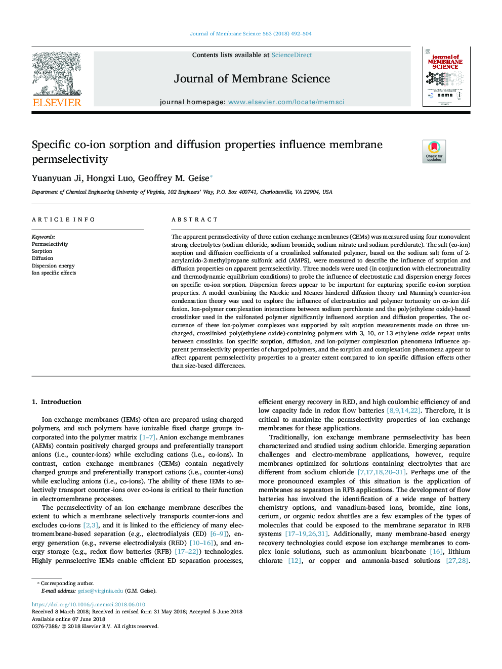 Specific co-ion sorption and diffusion properties influence membrane permselectivity