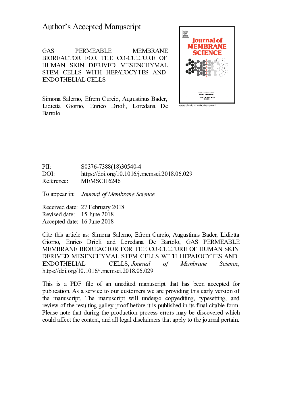 Gas permeable membrane bioreactor for the co-culture of human skin derived mesenchymal stem cells with hepatocytes and endothelial cells