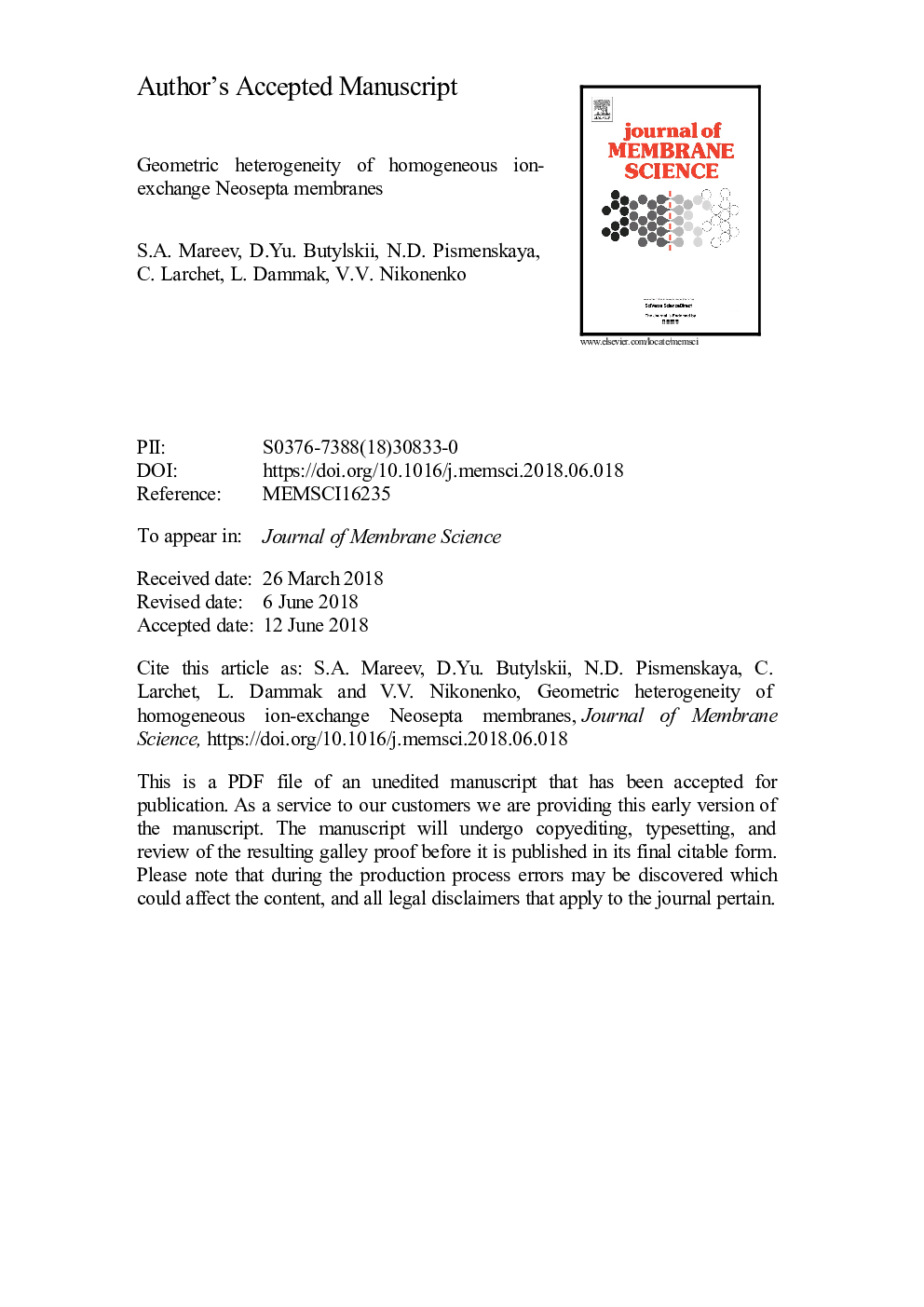 Geometric heterogeneity of homogeneous ion-exchange Neosepta membranes