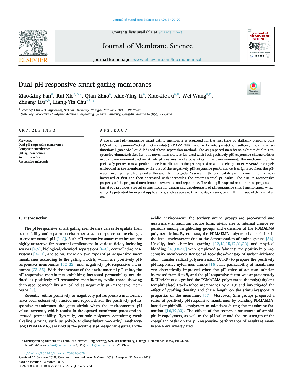 Dual pH-responsive smart gating membranes