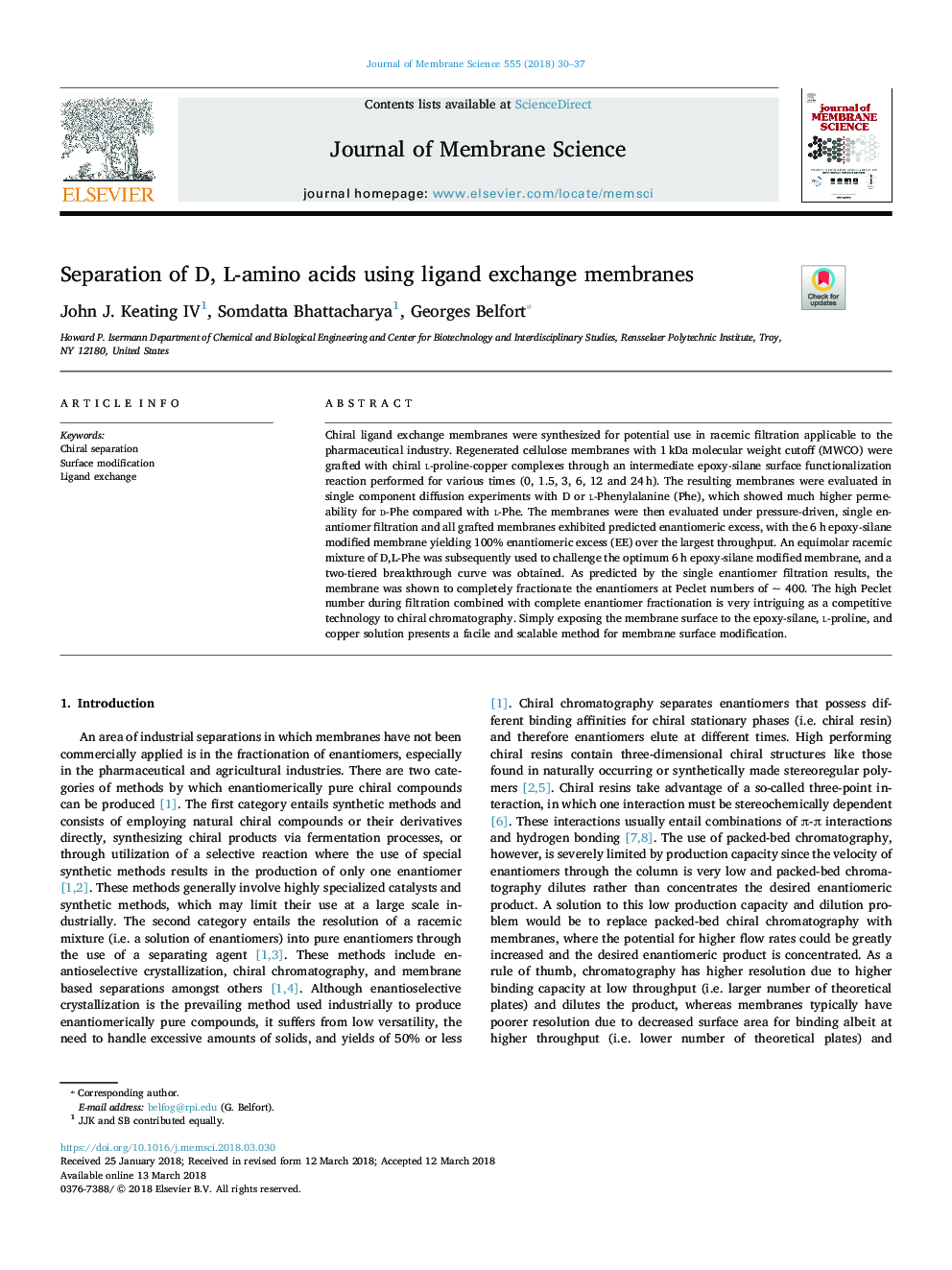 Separation of D, L-amino acids using ligand exchange membranes