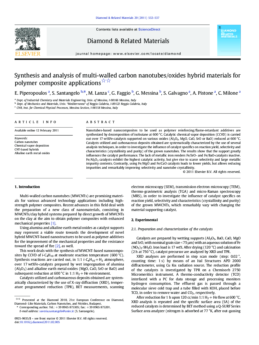 Synthesis and analysis of multi-walled carbon nanotubes/oxides hybrid materials for polymer composite applications 