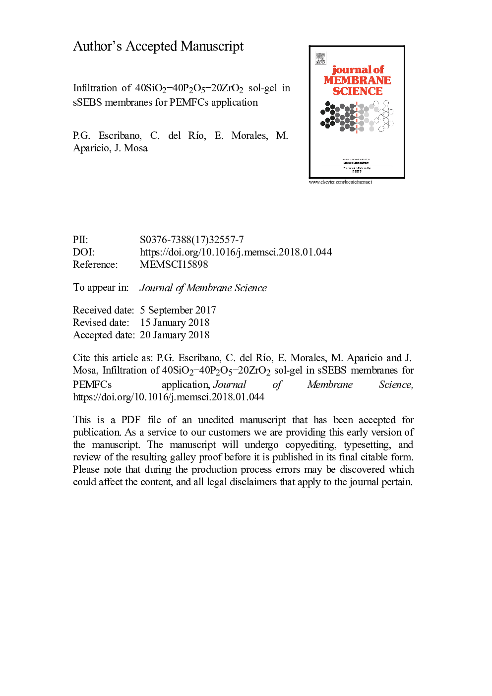 Infiltration of 40SiO2â40P2O5â20ZrO2 sol-gel in sSEBS membranes for PEMFCs application