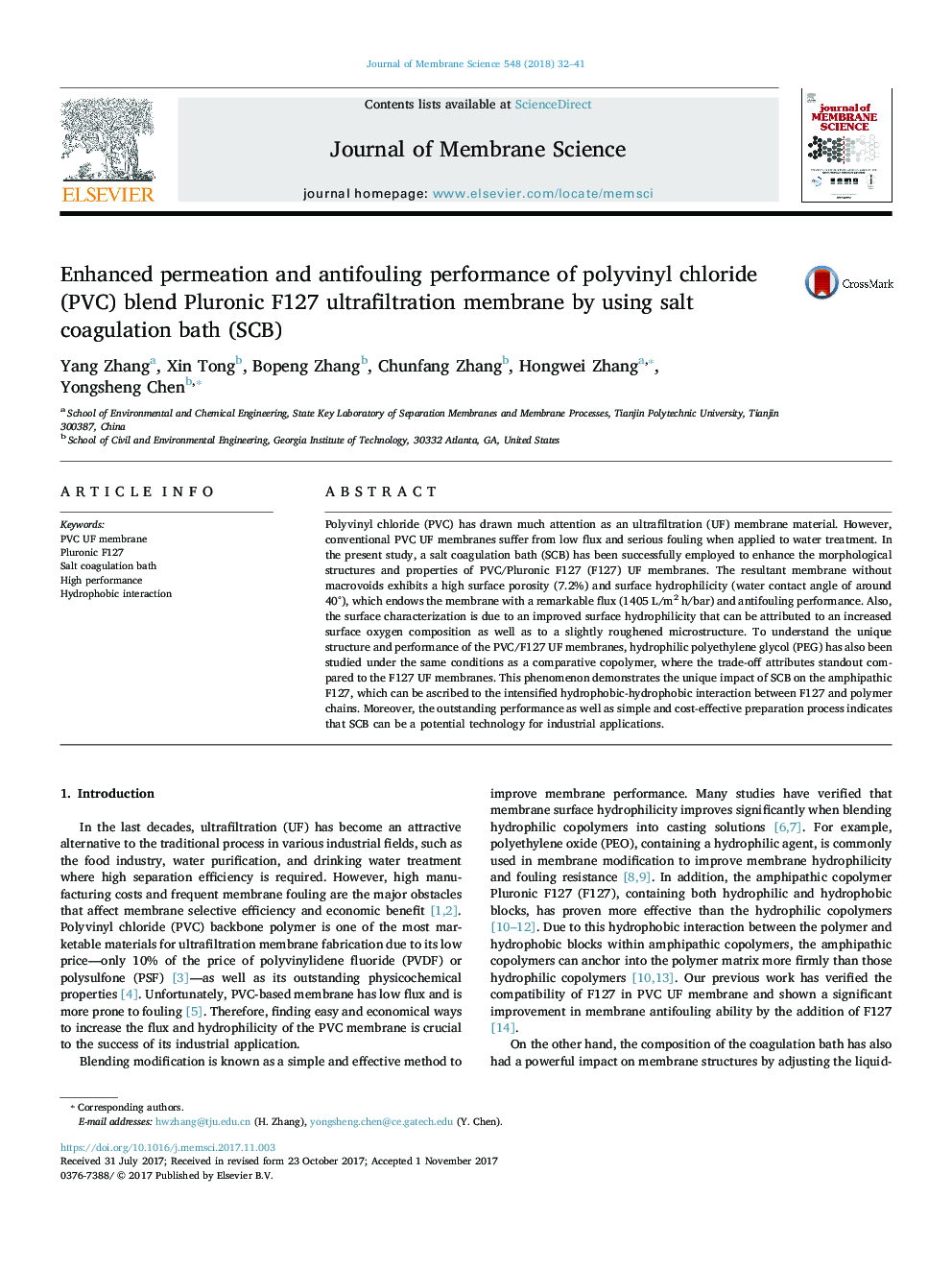 Enhanced permeation and antifouling performance of polyvinyl chloride (PVC) blend Pluronic F127 ultrafiltration membrane by using salt coagulation bath (SCB)