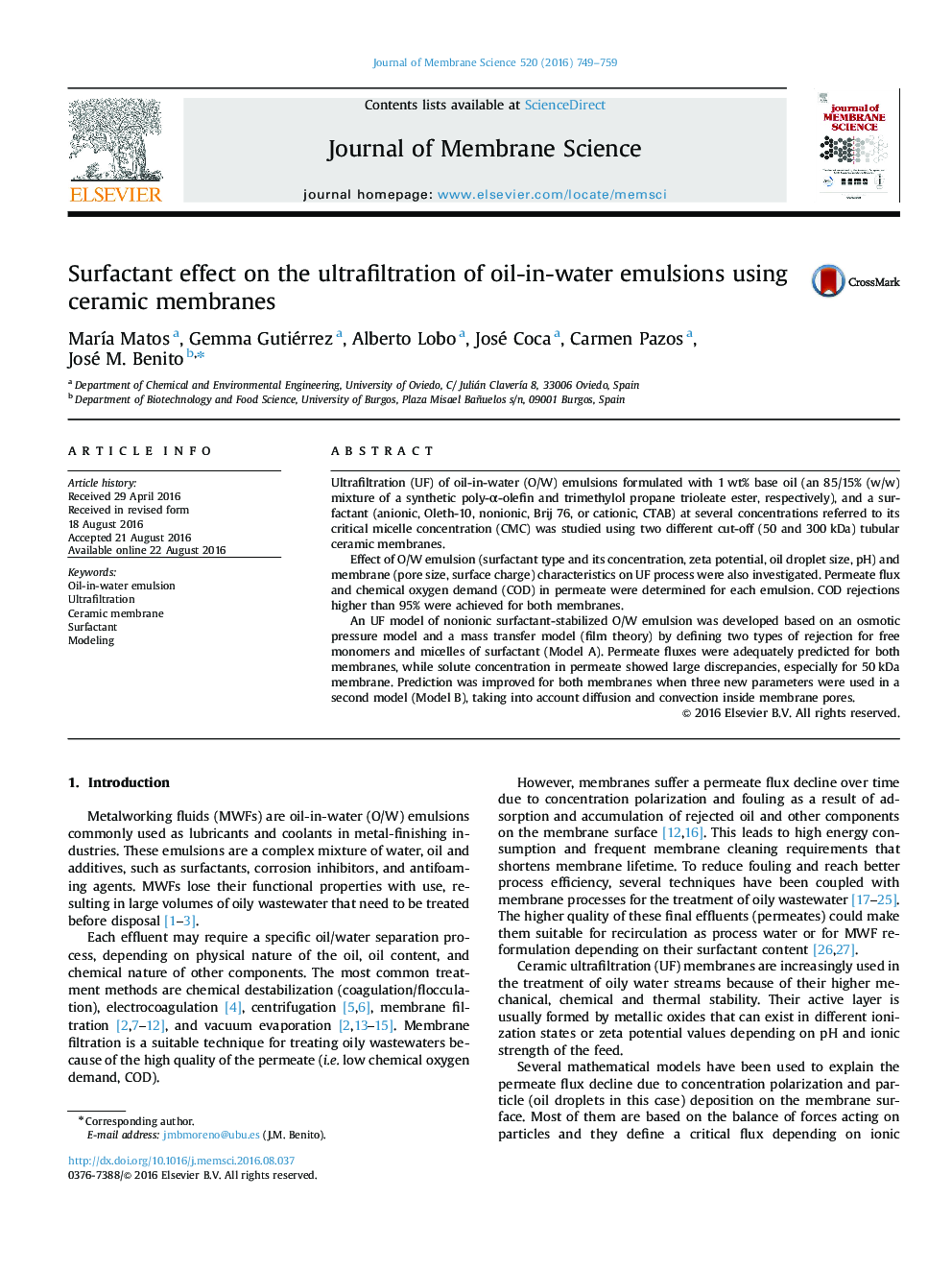 Surfactant effect on the ultrafiltration of oil-in-water emulsions using ceramic membranes